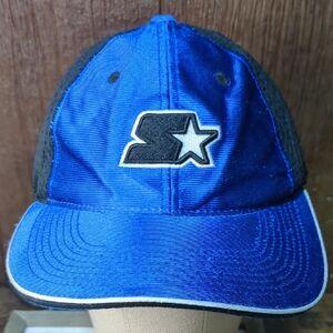 Vintage Starter Brand Adjustable Hat Black Blue Silky